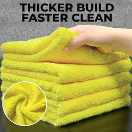 Towelogy Heavy Duty Microfibre Cleaning Cloths for Home All Purpose - Larger, Thicker, More Absorbent Cleaning Cloth - 100% Lint Free Micro Fibre Cloths for Kitchen, Bathroom and Car (Yellow)