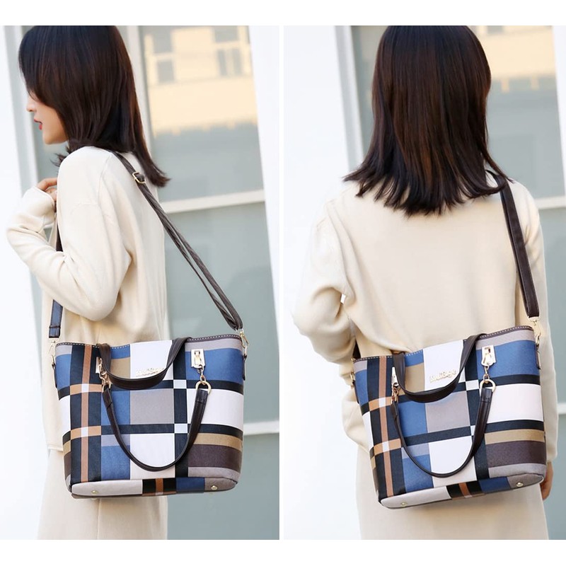 Bolso de mano para mujer de piel sintética a cuadros