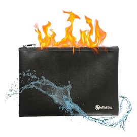 effektivo Bank Bag Fireproof Waterproof Document Bag Briefcase with Fire Protection with Inner Pocket, Black