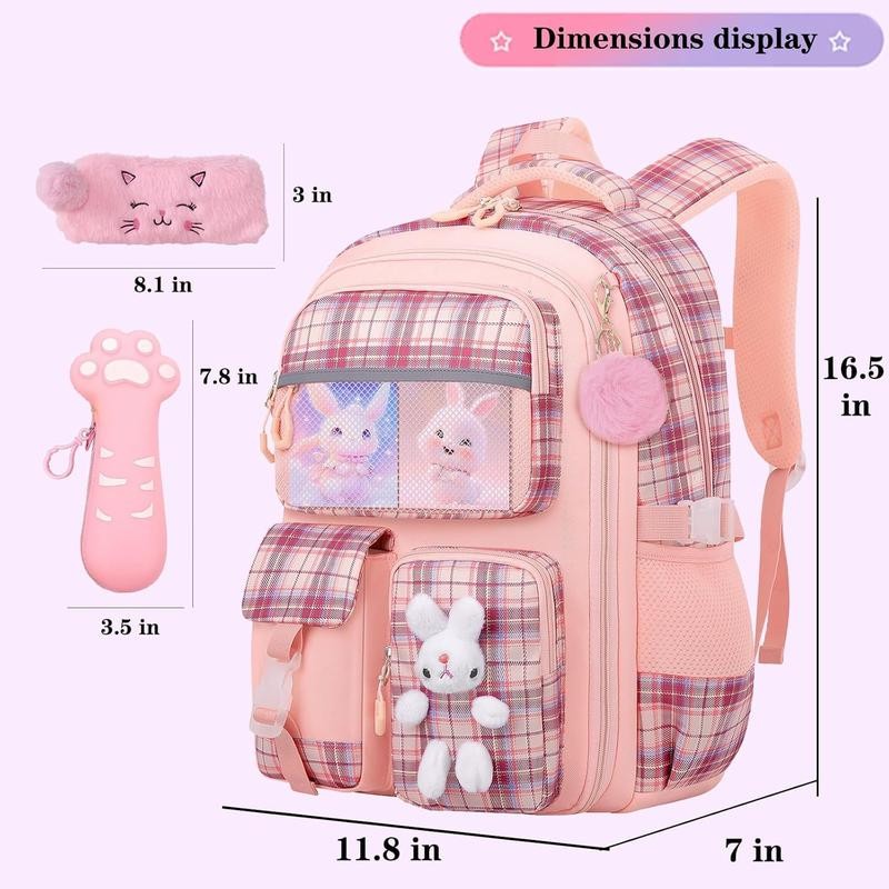 Cute Girls Backpack, Rabbit Bag 16.5 Inch Elementary Bag with