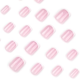 24 Pcs Pink Press on Nails Short Square Nail Tips,YEFIUO French Acrylic Nail Art Kit Summer Fall Fake Nails Press ons Glue on Nails Full Cover Reusable False Nails Stick on Nails Supplies for Ma'am