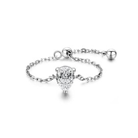 Verdantora Teardrop Cubic Zirconia Promise Ring for Women Adjustable 925 Sterling Silver Dangle Ball Link Chain Pear Shaped Eternity Ring Wedding Engagement Gifts Size 4/5/6/7/8/9