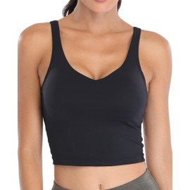 Oalka Sports Bra Womens Longline Padded Crop Tank Yoga Bras Workout Fitness Top Heart Black S