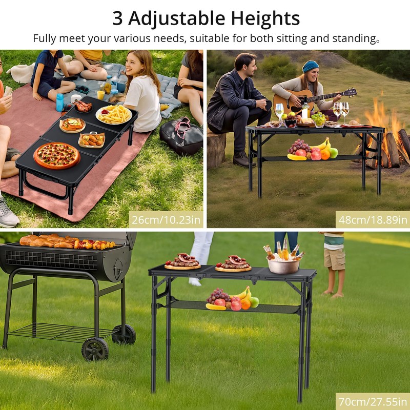 Anbte Folding Camping Table with Storage Net, 3ft Camping Table