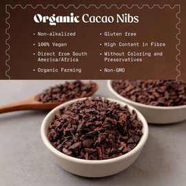 NaturaleBio Organic Raw Cacao Nibs 1 lb. Natural and Pure. Made in Tropical Regions from The Theobroma Cacao Plant. Source of Magnesium, Potassium, and Iron. Sugar-Free Chocolate Chips Substitute.