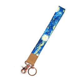 Wrist Lanyard Key Chain, Cute Pattern Design Wristlet Strap Keychain Holder for Women Men Car Keys ID Badges Card Wallet Phone (Van Gogh Starry Night)