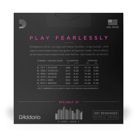 D'Addario Electric Guitar Strings, NYXL Nickel Plated, NYXL0942-3P, Super Light 09-42, 6-String Set, Pack of 3
