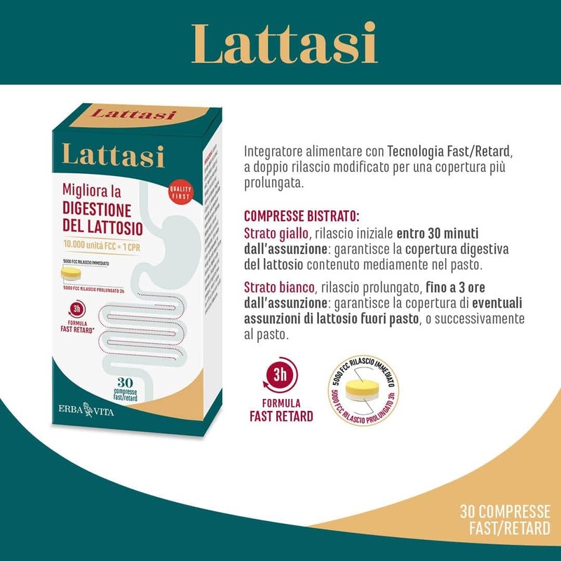 ERBA VITA Lattasi integratore alimentare con enzima lattasi, utile per