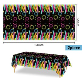 Wensdr 8 Packs Fluorescen Bar Birthday Party Tablecloths 130 x 220CM Water Resistant Rectangular Plastic Table Cover Neon Glow Table Cloth