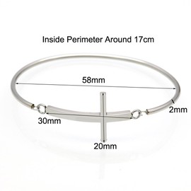 AOCHEE Thin Line Sideways Cross Open Hook Bangle Bracelet Religious Jewelry (Gold)