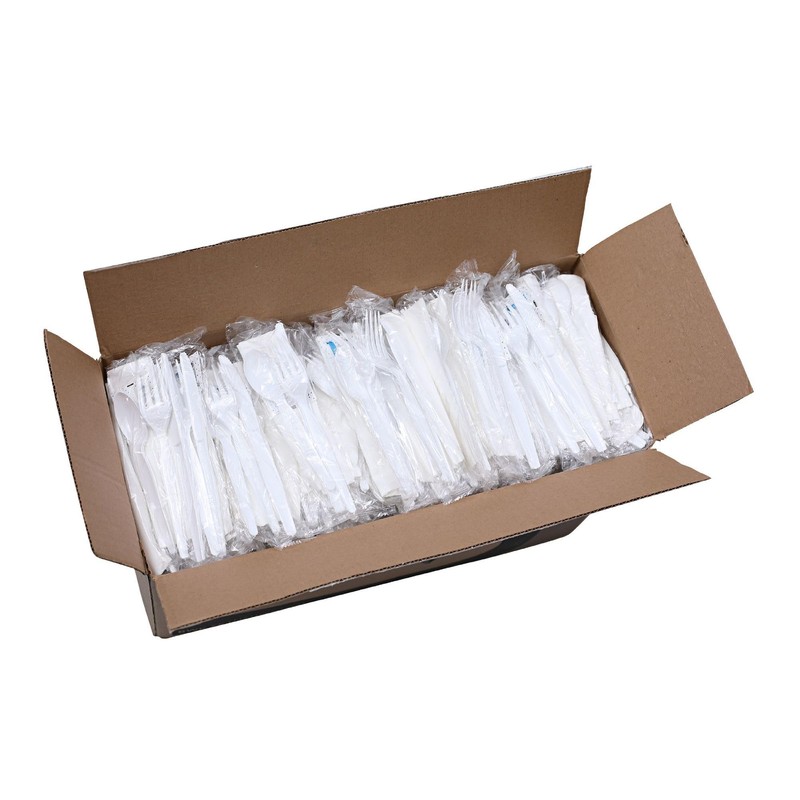 Boardwalk Six-Piece Cutlery Kit, Condiment/Fork/Knife/Napkin/Spoon, Heavyweight, White, 250/Carton