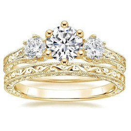 Luyona Moissanite Ring Set for Women Engagement Rings Wedding Band 2CTW 1CT Center 925 Sterling Silver Round Cut D Color VVS1 Bridal Sets (Yellow Gold, 7)