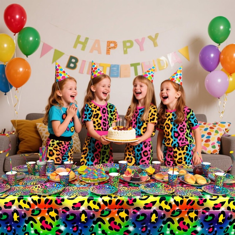 LSJDEER 4 Pack Rainbow Cheetah Party Tablecloth - Rainbow Leopard