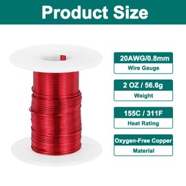 sourcing map 20 AWG Magnet Wire, 20 Gauge / 0.8mm Enameled Copper Wire, 2 oz Magnetic Coil Wire for Transformer, Motor, Electric, 155C(311F)