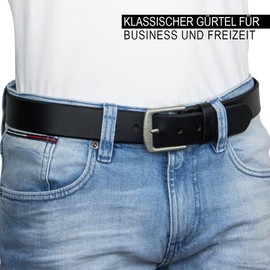 LINDENMANN Genuine Full Leather Belt Men's Jeans Belt Men's Leather 40 mm Wide Belt Men Genuine Full Leather Belt Black, black