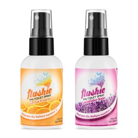 Flushie Pre-Toilet Spray for Poop Travel Size Toiletries Bathroom Spray for Poop Spray for Toilet Deodorizer Traveling Essentials Poop deodorizer Poop Odor eliminator (2oz Assorted Mix, 2 pack)