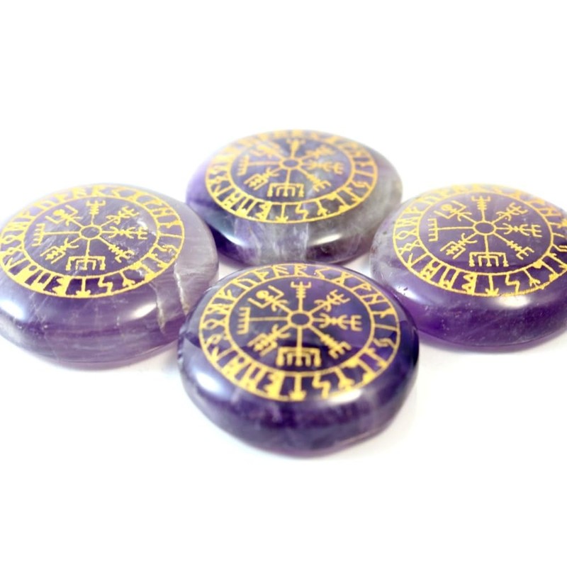Pocket Stone Amethyst Helmet of Fear Viking Compass Aegishjalm Futhark