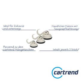 Cartrend Caravan 10217 Suction Cup Hooks 6 kg for Camping, Caravans, Motorhomes, Suction Hooks, White, Set of 2