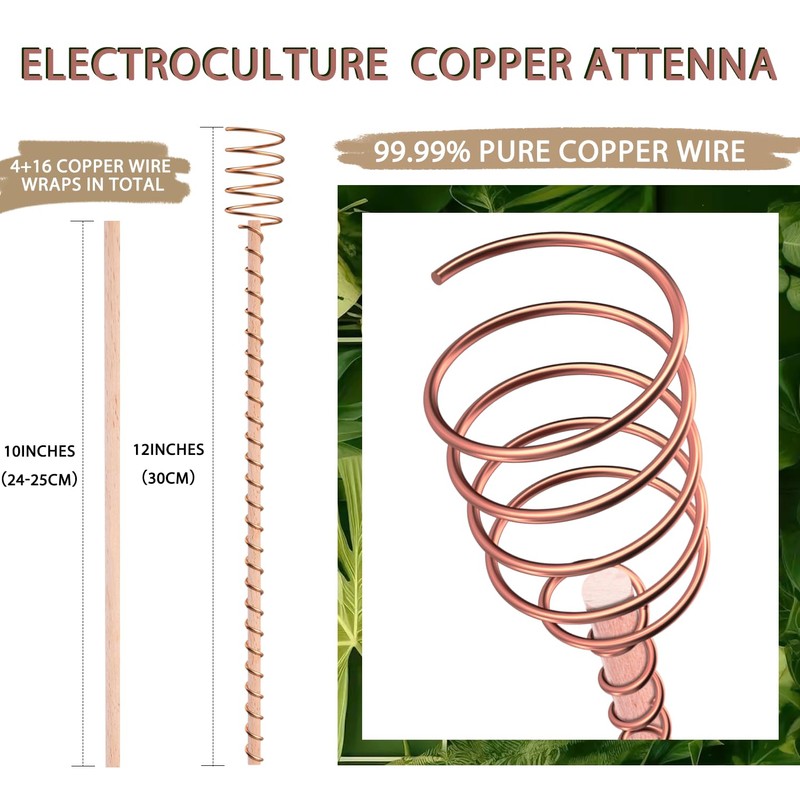 18Pack Electroculture Plant Stakes, 12" Electroculture Copper Gardening Antenna, Copper