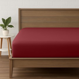LINENOVA Single Fitted Sheet – Ultra Soft 1800TC Double Brushed Microfiber, Deep Pocket Fits Mattresses up to 40cm – 1 Piece - Burgundy