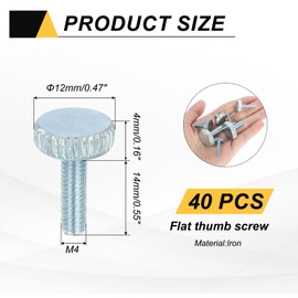 MECCANIXITY 40 PCS M4x14mm Flat Knurled Head Thumb Screws,Solid Iron Fully Threaded Thumbscrew Bolts Fasteners for Lighting Household Appliances Electronic Equipment