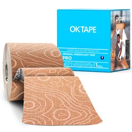 OK TAPE PRO Kinesiology Tape Uncut Roll, Elastic Physical Therapy Athletic Tape for Pain Relief, Muscle Support, Kinetic Tape, Water Resistant, 2in X 16.4ft -Beige