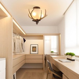 GDAE10 Antler Chandelier, Farmhouse Antler Glass Chandelier, 12.59" H x 14.17" W Retro Rural Style Light with 60W 3 Lights, Semi Flush Mount Fixture for Dining Room, Kitchen, Hallway, Pendant Lights