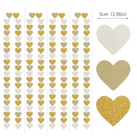 White-Gold Champagne Party-Decorations Heart Streamers Garland - 52Ft Christmas Wedding Engagement Hanging Paper Banner,Bachelorette Neutral Baby Bridal Shower Decor Banners Lasting Surprise