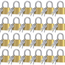 Yaocom 24 Pcs Solid Brass Keyed Padlock, Small Yellow Gym Lock, Strong Padlock with Same Key for Luggage Toolbox (20mm)