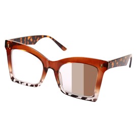 Gudzws Reading Sunglasses, Photosensitive Color Changing, Anti Blue Light, Fashion Frame for Women and Men (Brown, 2.5, x)