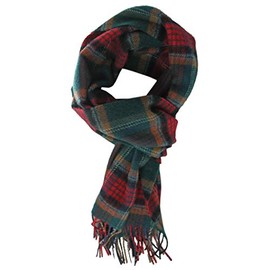 Men's Wool Scarf Winter Scarf Warm Checked Fashionable Multicoloured Wool 180 x 29 cm Made in Germany, Green