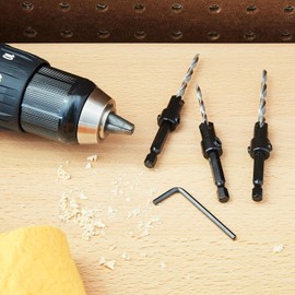 4PCs HSS Countersink Cone Drill Bit Set 1/4" Hex Shank Hole Saw Drill Woodworking Tools + L-Wrench