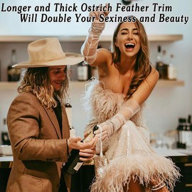 Soarer Beige Ostrich Feather Trim - 2Yards 5-7inch Feathers Fringe Trim for DIY Sewing Clothing,Jewelry,Wedding Home Party(Beige)