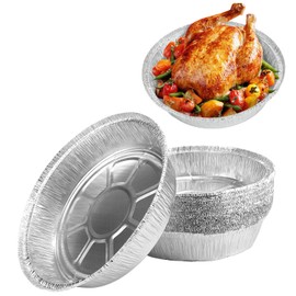 Kunjocy 30 Pcs Round Foil Trays, 9 Inch Tin Foil Dishes Disposable Foil Plate Container Air Fryer Liners Aluminum Foil Round Tin Foil Pans for Party Baking Roasting Cooking (9 Inch)