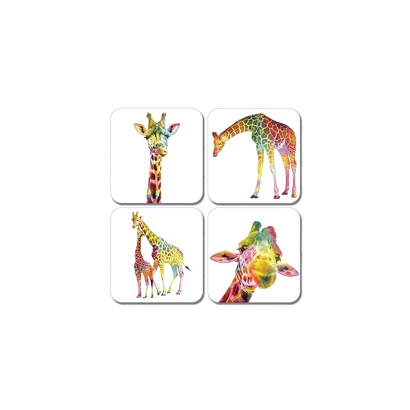 4 x Square Giraffe Coasters - Animals Rainbow Abstract Pop