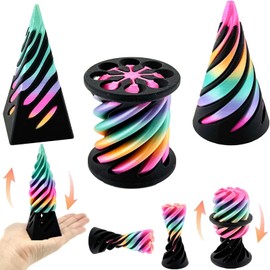 3 Packs Impossible Cone, Spiral Cone Fidget Toy Impossible Pyramid Passthrough Toy, 3D Printed Spiral Cone Fidget Toy, Mini Vortex Thread Illusion Desktop Deco Souvenir Gift for Anxiety Relaxing