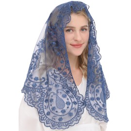 Ammmscaf Mantilla Velo de iglesia capilla para el domingo latino, Azul, 47.3" across by 23.6"