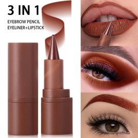 HANJILIAN 3-in-1 Multi-Use Lipstick Lip Liner & Eyeshadow | Matte Nude Dark Brown Red Lip Liner Creamy Lip Pencil Crayon, | Long Lasting Waterproof All-in-One Makeup Pencil for Natural Nude Looks(5#)