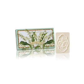 Muguet Rechteckseife, 3 St 125 g, italienische Fiorentino-Seife, Hand mit dekorativer Gravur