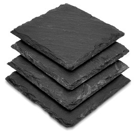 Navaris Natural Slate Serving Plates - Set of 6 Place Mat Serving Trays - Large Rectangular Stone Table Mat Serving Platter Tiles - 15" x 11"