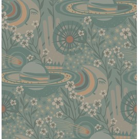 Pip & Lo PLS4209 Teal Ethereal Cosmos Peel Stick Wallpaper, Blue