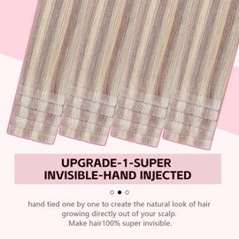 Sweetmet Injection Tape in Hair Extensions Real Human Hair 3rd-Generation #18p613 Ash Blonde with Bleach Blonde 20pcs 35g 16inch Hand-Tied Invisi Edge Invisible Tape ins Extensions（#18p613-16inch）