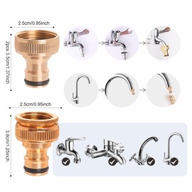 Brass Garden Hose Tap Connector,2pcs 3/4 inch Brass Female Threaded Tap Connector for Hose Pipe,1pcs 1/2 Inch&3/4 Inch 2-in-1 Female Threaded Faucet Adapter Hosepipe Fittings