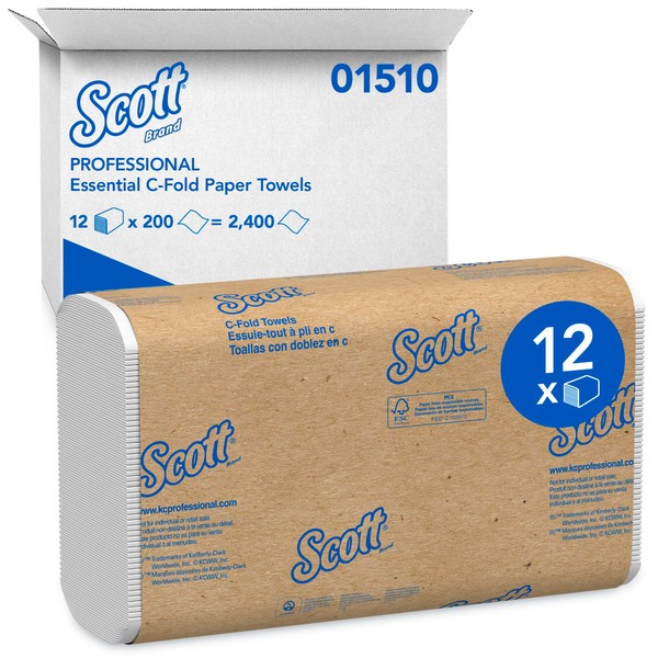 Scott Essential C Fold Paper Towels (01510) with Fast-Drying Absorbency Pockets, 12 Packs / Case, 200 C Fold Towels / Pack