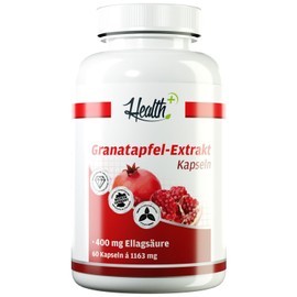 Health+ Pomegranate Extract - 60 Capsules with 1000 mg Pomegranate Powder Extract with 40% Ellagic Acid, Vegan Pomegranate Capsules, Strong Antioxidant on a Natural Basis, Made in Germany