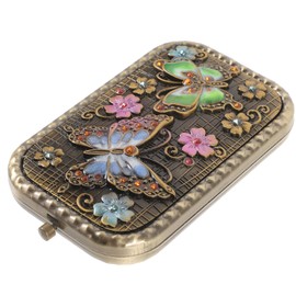 Beaupretty Espejo plegable de bolsillo retro, espejo de maquillaje de doble cara, espejo pequeño, cuadrado, portátil, mariposa