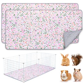 BeBeJoJo 2 Pack Guinea Pig Cage Liner,Washable Guinea Pig Bedding Reusable Guinea Pig Mat Waterproof Super Absorbant Guinea Pig Pee Pads,Small Floral Print,120x60cm