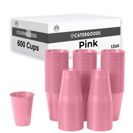 Exquisite Pink Disposable Plastic Cups - 600 Pack 12 Oz Plastic Cups - Colored Disposable Cups - Durable Party Cups - Plastic Disposable Drinking Cups - Bpa Free Plastic Cups For Party
