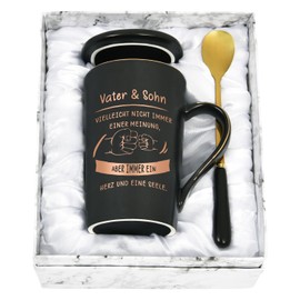 Joymaking Kaffeetasse Vatertagsgeschenk für Vater von Sohn Geburtstagsgeschenk für Papa Tasse mit Spruch - Vater Sohn vielleicht nicht immer einer Meinung aber immer ein Herz und eine Seele, 400ml