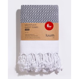 Luum® Set of 6 Hammam Guest Towels, Decorative Towels, Flannels, Face Cloth, Cloth Napkins, Cleaning Cloths, 100% Cotton, Quick-Drying, Lint-Free, Anthracite, 33 x 33 cm, Gift Set Gifts for Women